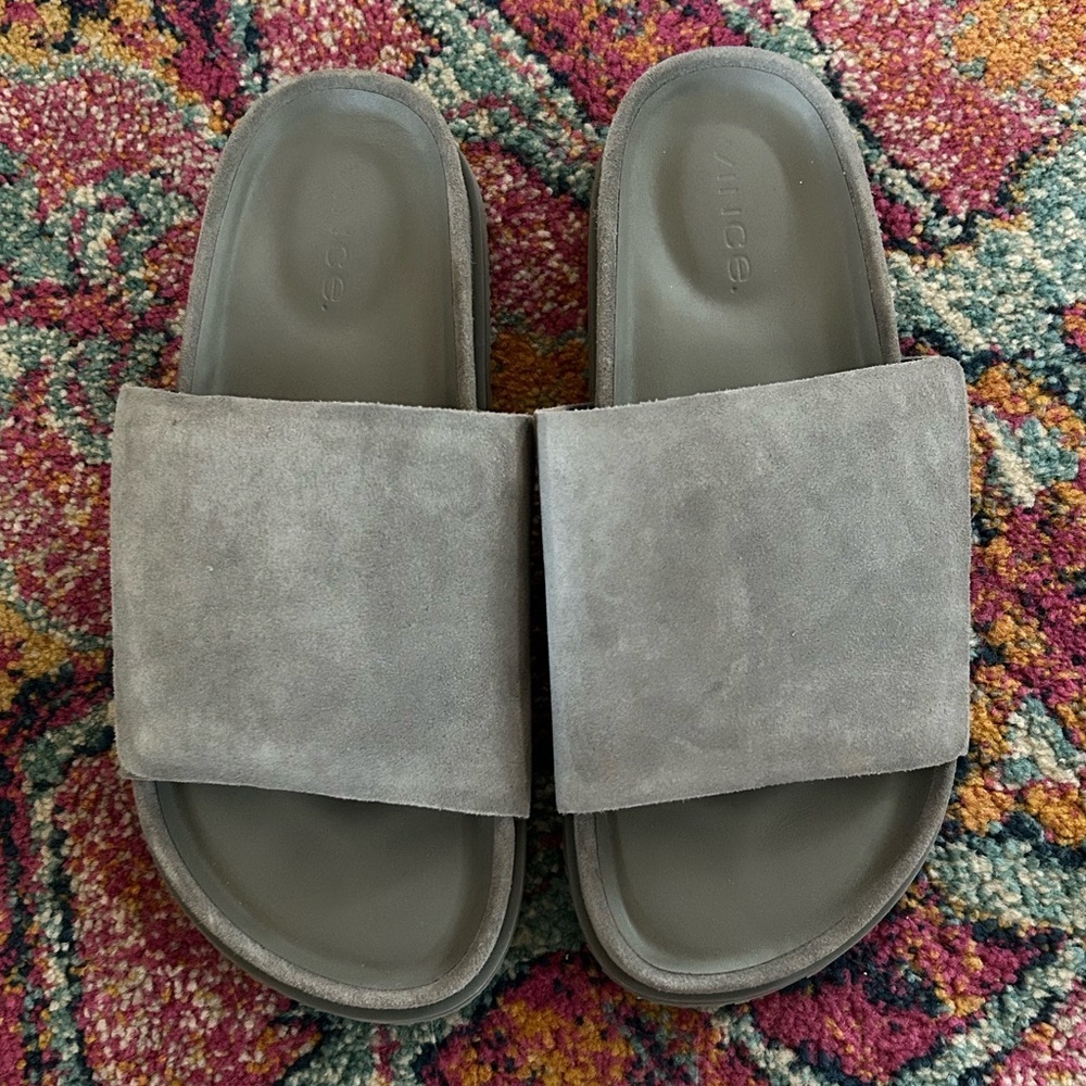 Vince | Men’s ‘Smoke’ Grey Suede Velcro Del Rey Classic Slide Sandals, size 8.5 - Picture 10 of 16